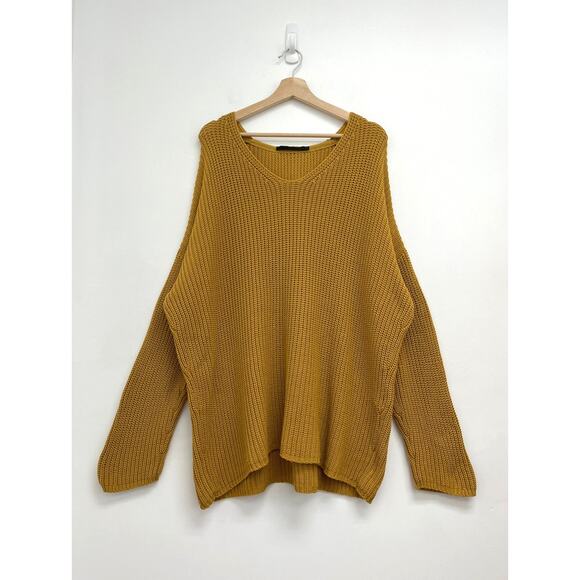 Jenni Kayne Organic Cotton Cabin V-Neck Relaxed Sweater Mustard REPAIRED - XL - Picture 2 of 16